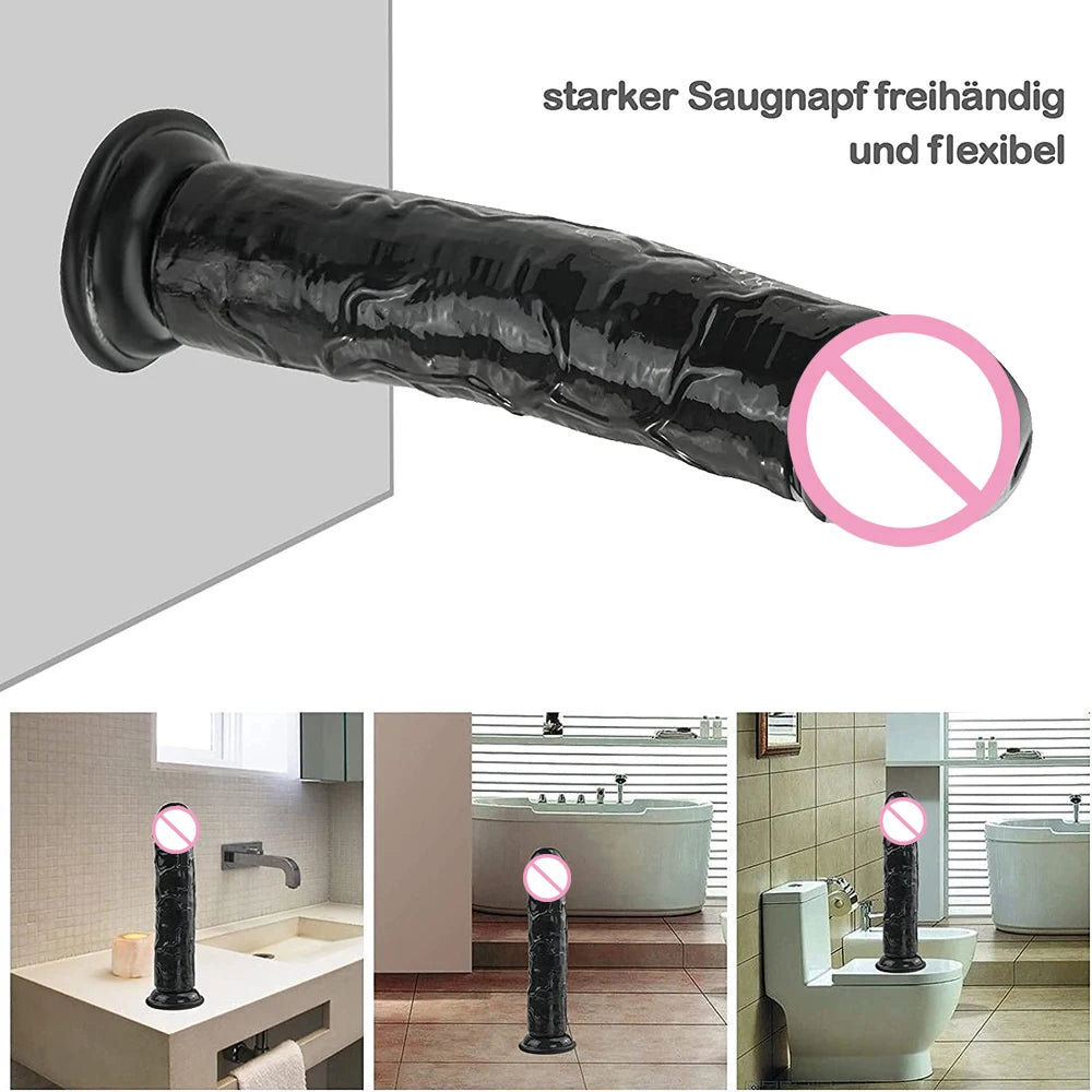 Realistisk Dildo med Stark Sugkopp för Handfri Användning