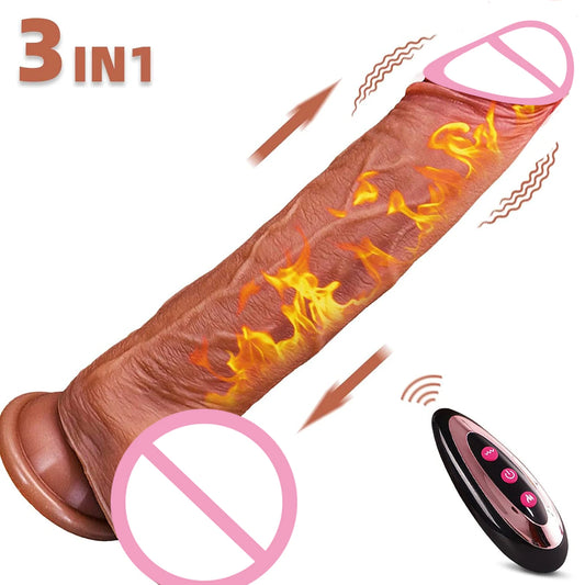 Realistisk Dildo Vibrator med Värme och Telescopisk Funktion