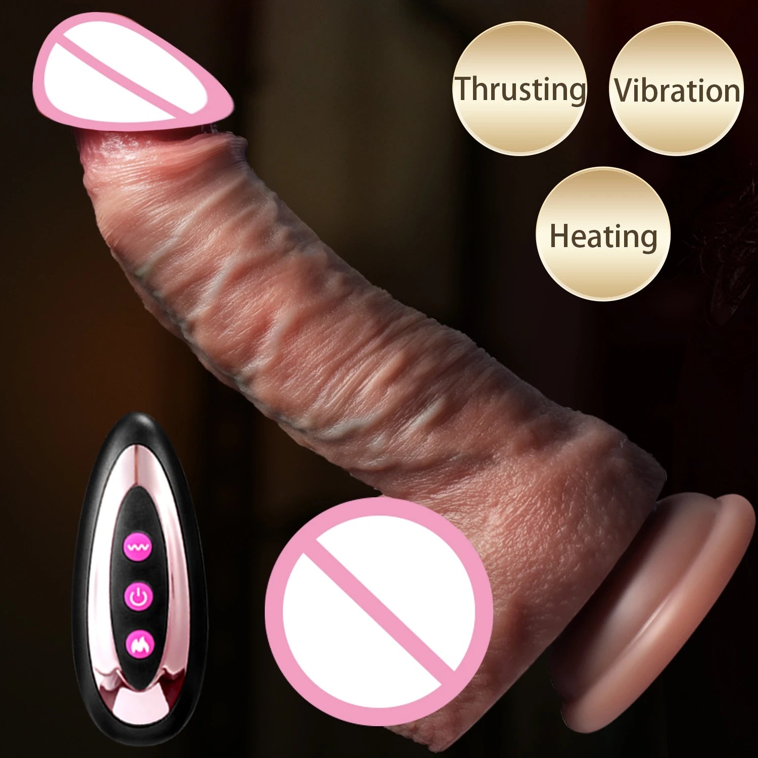 Realistisk Telescopic Vibrator med Värme och Stötfunktion