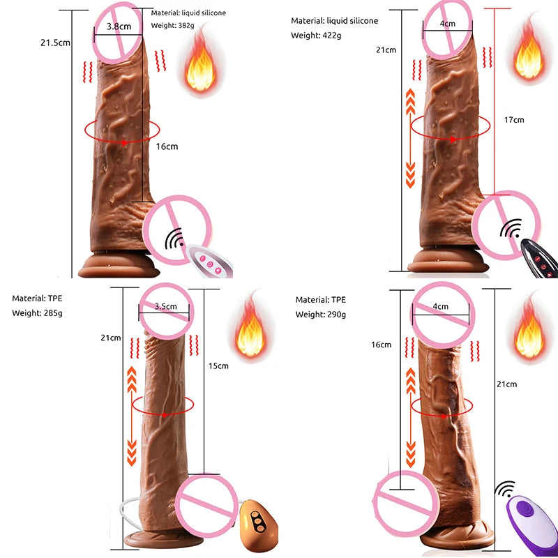 Realistic large dildo vibrator with heat and remote control