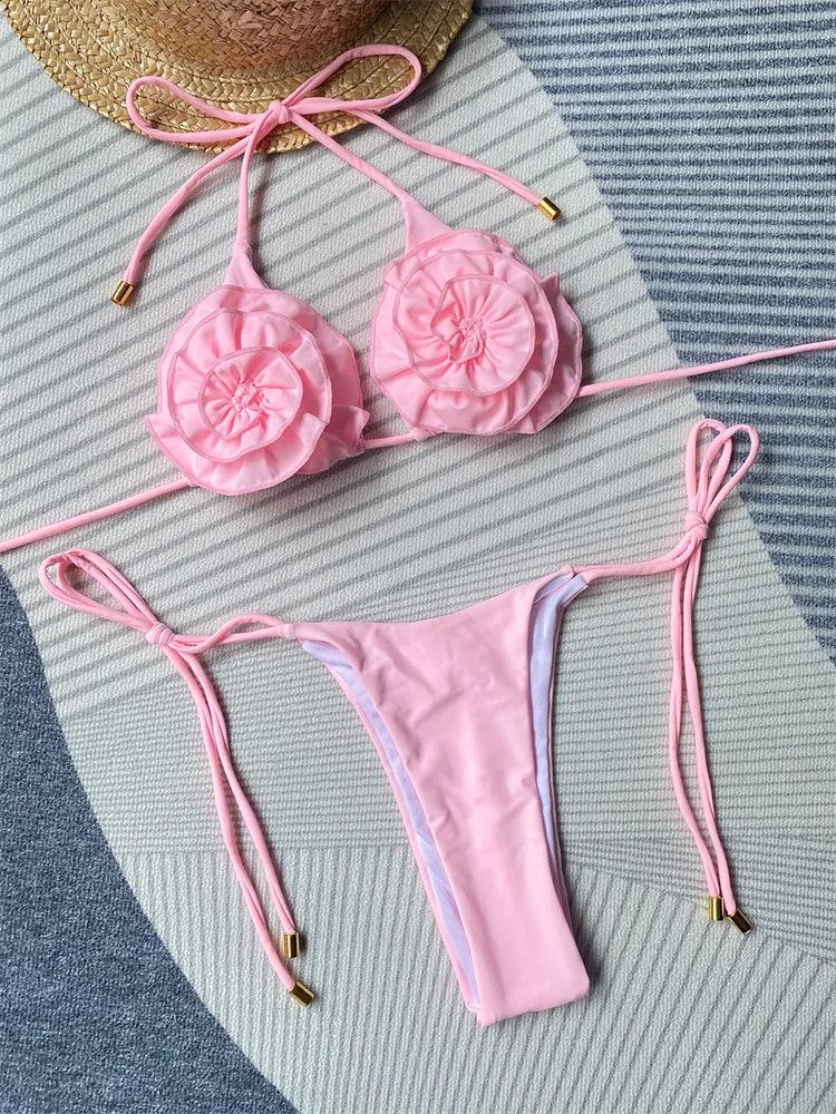 Blomster Halterneck Bikini Set för Strandsnåle - WIQ