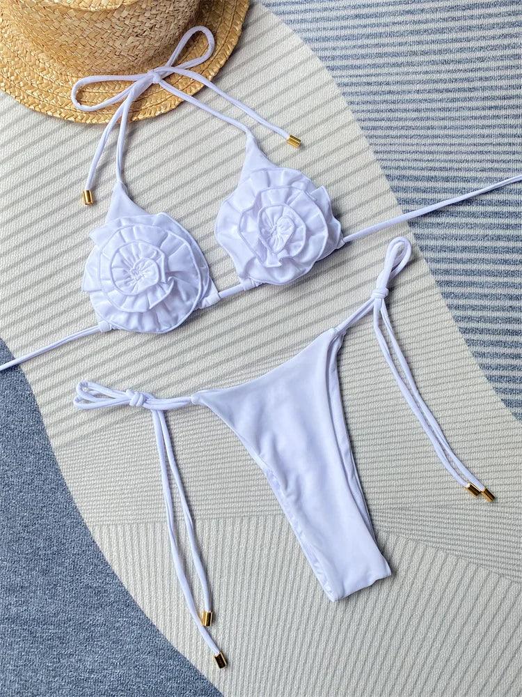 Blomster Halterneck Bikini Set för Strandsnåle - WIQ