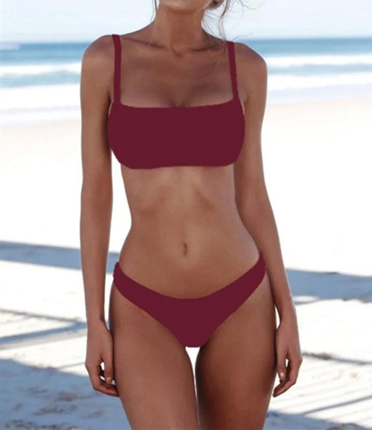 Elegant Bikini Set för Kvinnor - Enfärgad Strandkläder - WIQ