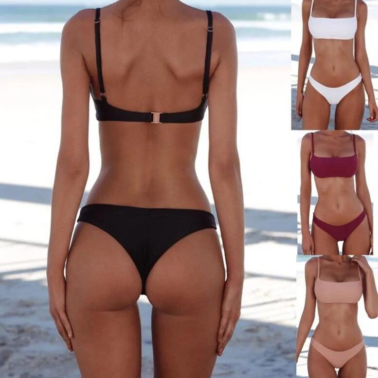 Elegant Bikini Set för Kvinnor - Enfärgad Strandkläder - WIQ