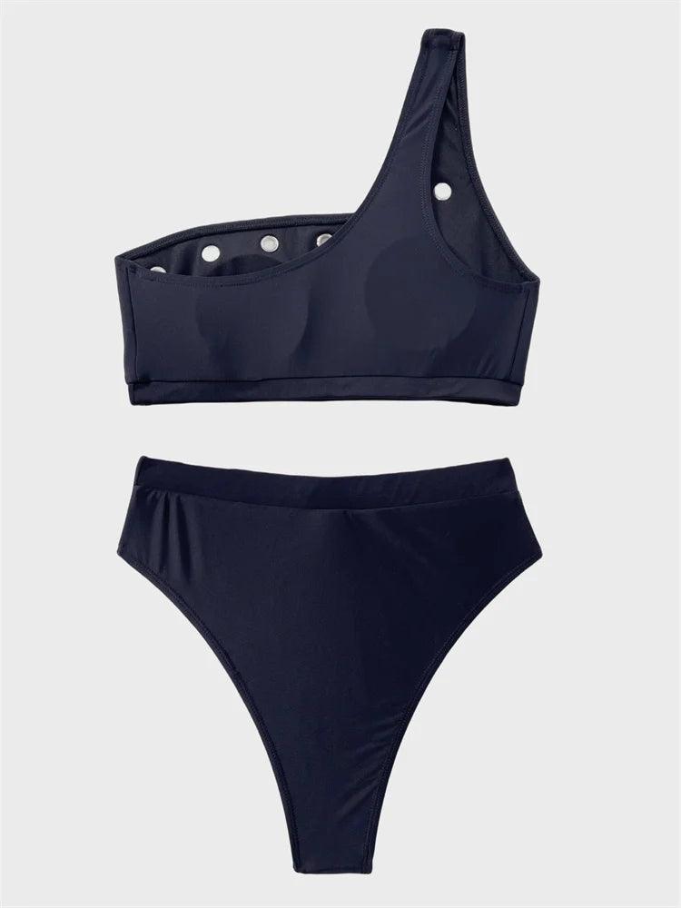 Elegant Bikini Set med Hög Midja och Sexig Ringdekoration - WIQ