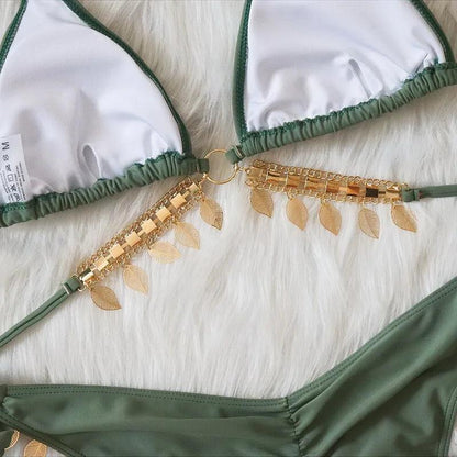 Elegant Bikini Set med Metall Detaljer för Stranden - WIQ