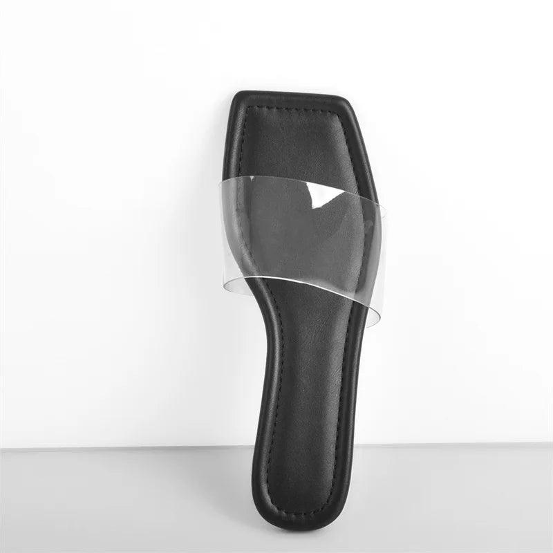 Elegant Svart Fyrkantig Tå Slip-On Sandaler - Stil och Komfort - WIQ