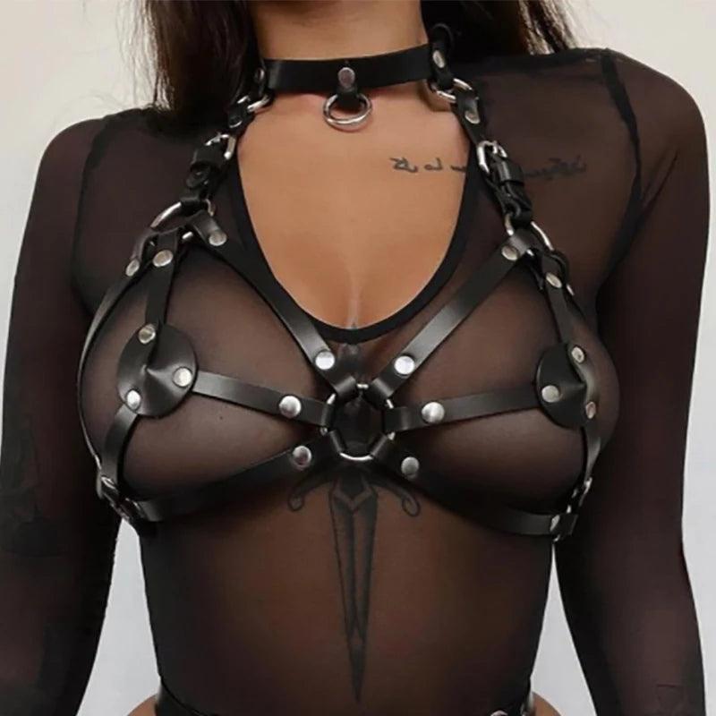 Fängslande Faux Läder BDSM Set för Kvinnor - Svarta Underkläder med Vuxenleksak - WIQ