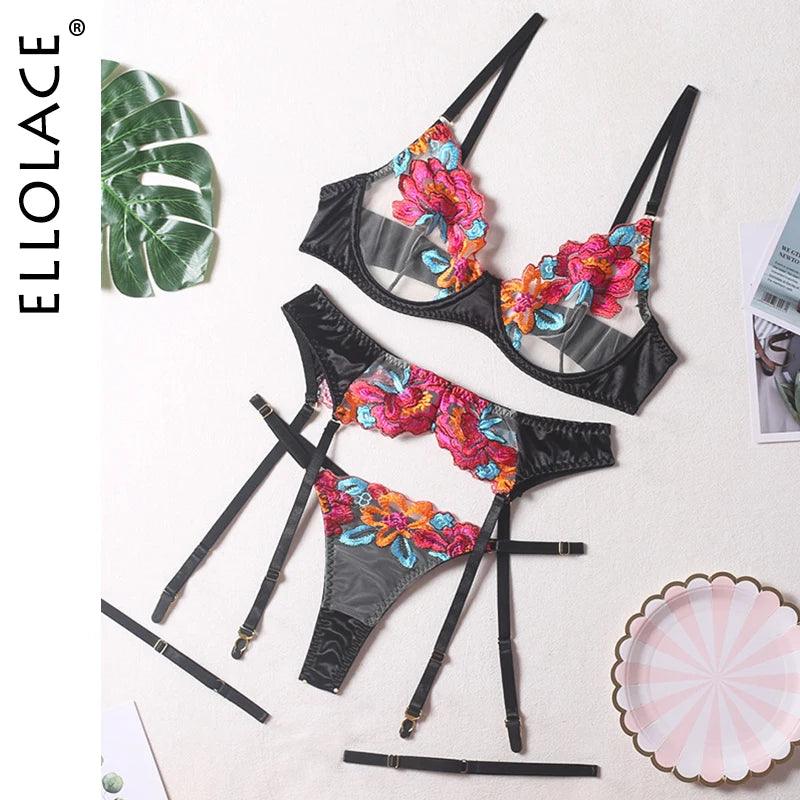 Förtrollande Blommig Lingerie - 3 Delar för Kvinnor - WIQ