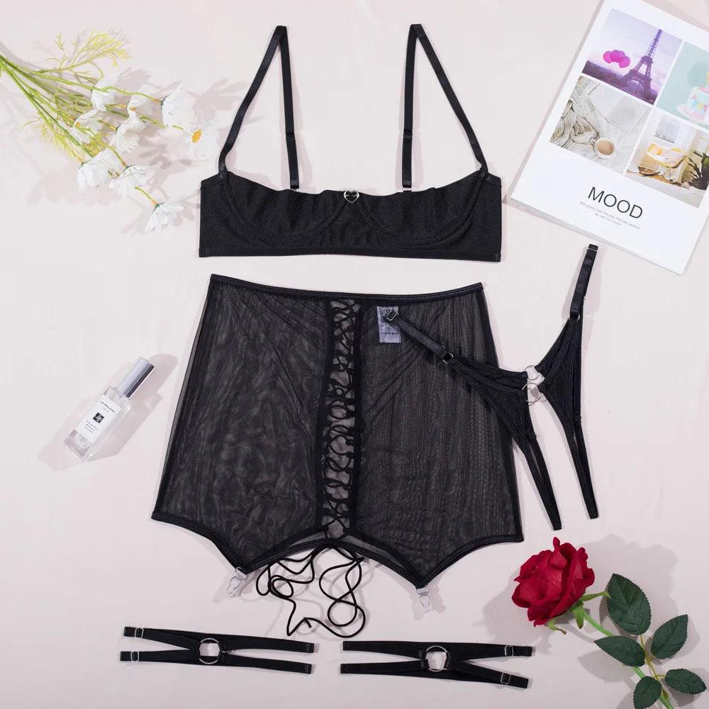 Förtrollande Lace-Up Underkläder Set - Sensuell Nattkläder - WIQ