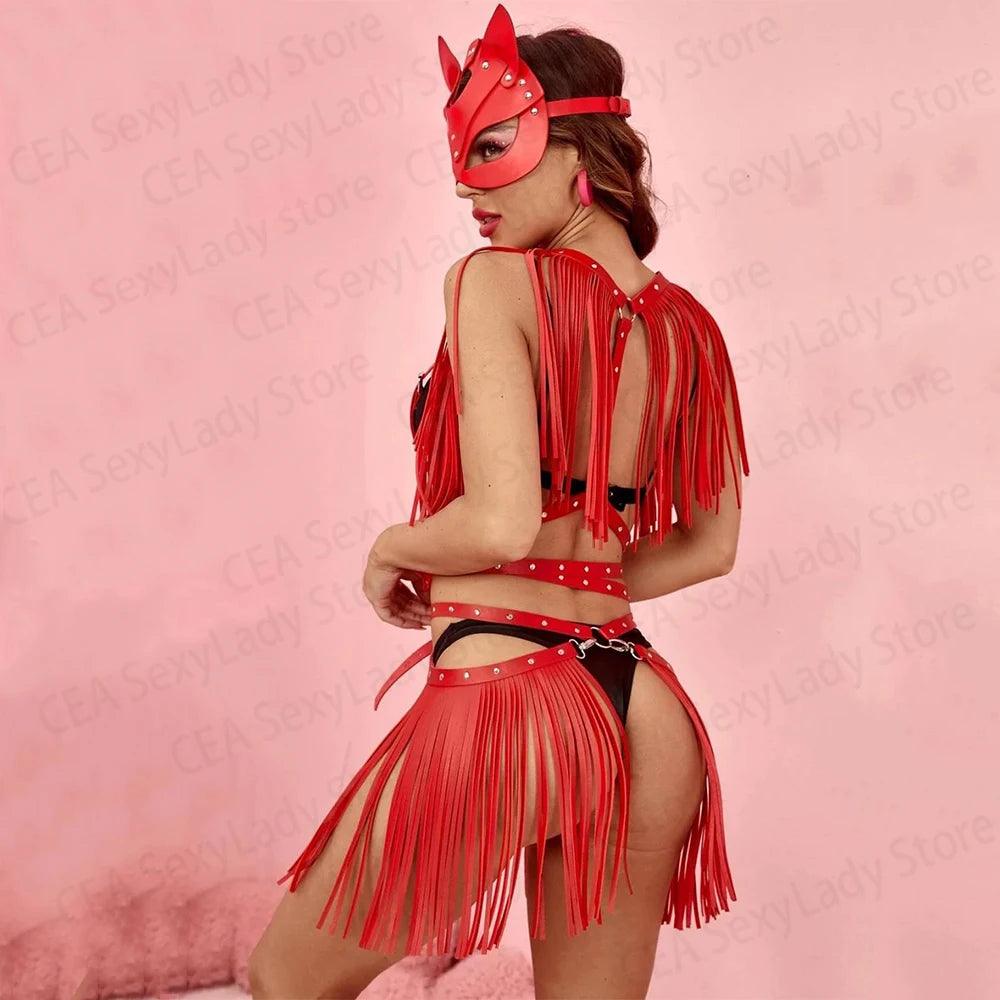 Förtrollande Röd Läderkroppsharnesk för Kvinnor - BDSM Underkläder - WIQ