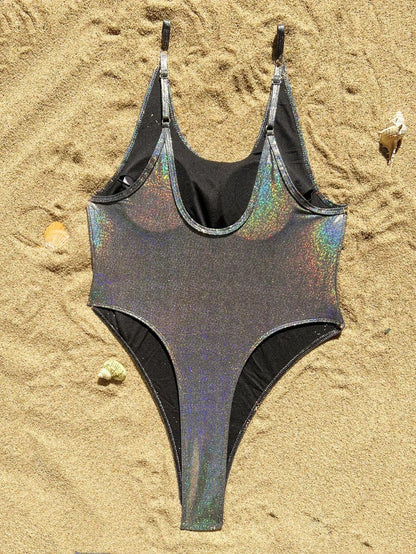 Glamourös Silver Hög Midje Bikini - Strandkläder som imponerar - WIQ