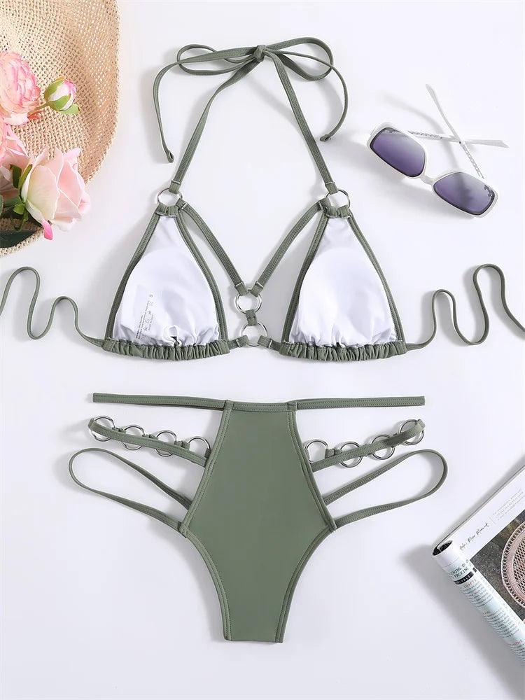 Grön Halterneck Bikini Set - Stilrent Strandplagg - WIQ