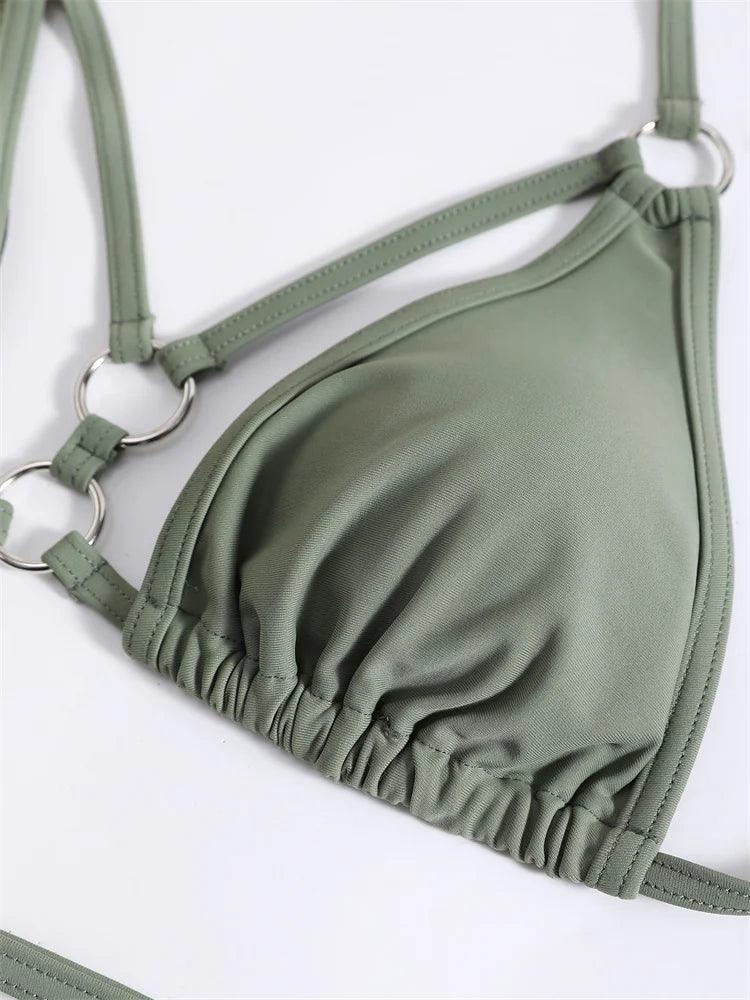 Grön Halterneck Bikini Set - Stilrent Strandplagg - WIQ