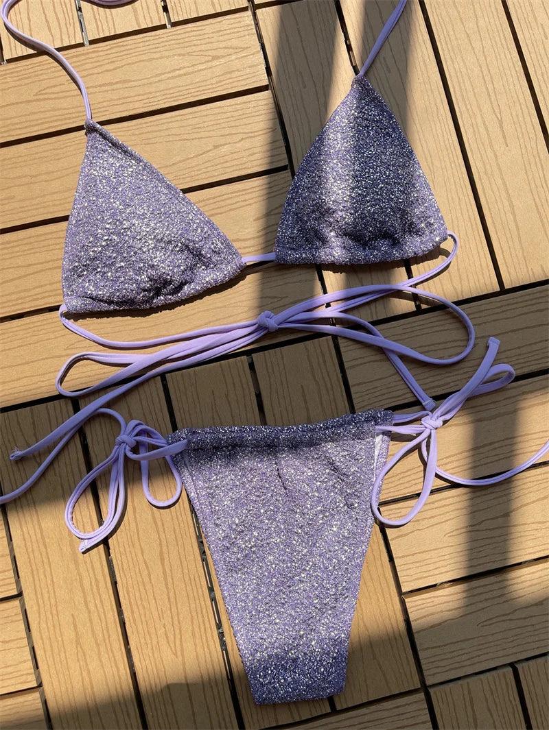 Högskuren Cross Bandage Bikini Set för Stranden - WIQ