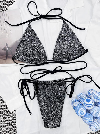 Högskuren Cross Bandage Bikini Set för Stranden - WIQ