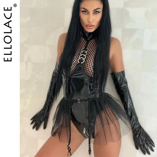 Latex Bodysuit med Nät Detaljer för Sensuell Förförelse - WIQ