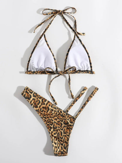 Leopard Halter Tanga Bikini Set: Djärv och stilren strandlook - WIQ