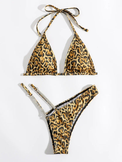 Leopard Halter Tanga Bikini Set: Djärv och stilren strandlook - WIQ