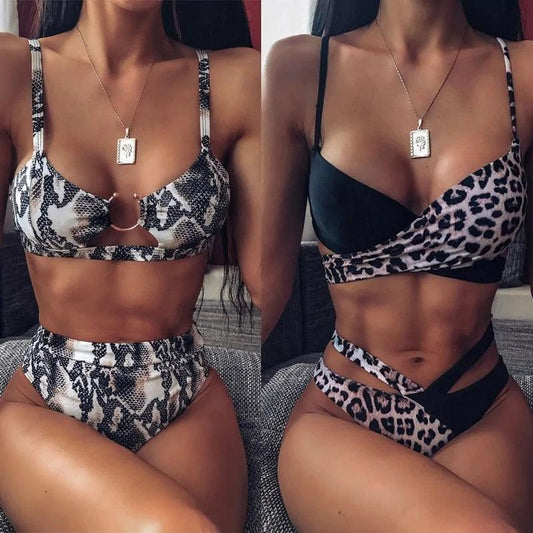 Leopard och Ormtryck Bikini med Hög Midja - WIQ