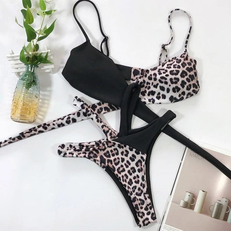 Leopard och Ormtryck Bikini med Hög Midja - WIQ