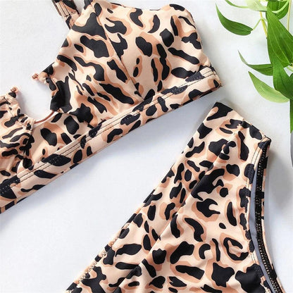 Leopard och Ormtryck Bikini med Hög Midja - WIQ