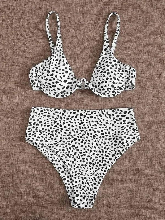 Leopardmönstrad Bikini med Hög Midja och Underwire - WIQ