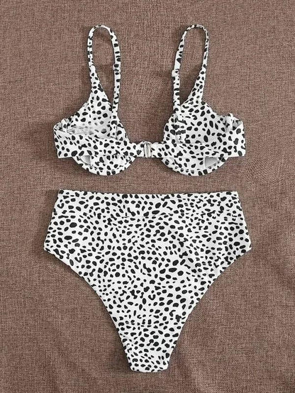 Leopardmönstrad Bikini med Hög Midja och Underwire - WIQ