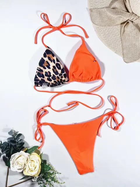 Leopardmönstrad Bikini Set med Knutdetalj - Sommarstil - WIQ