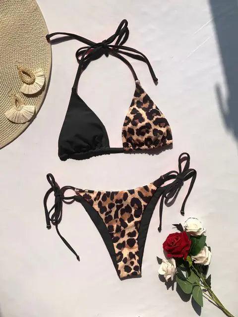 Leopardmönstrad Bikini Set med Knutdetalj - Sommarstil - WIQ