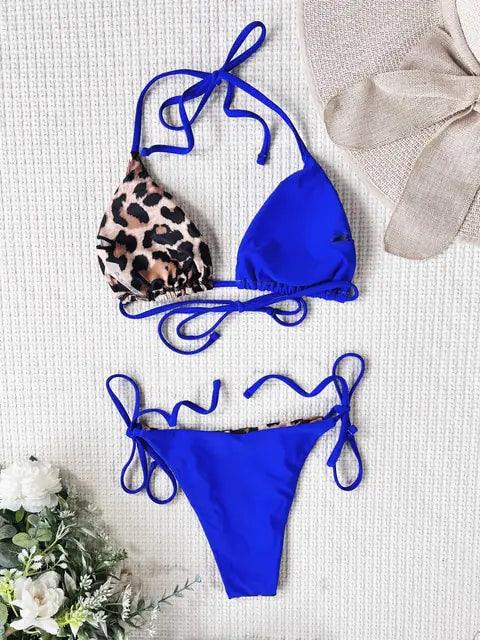 Leopardmönstrad Bikini Set med Knutdetalj - Sommarstil - WIQ