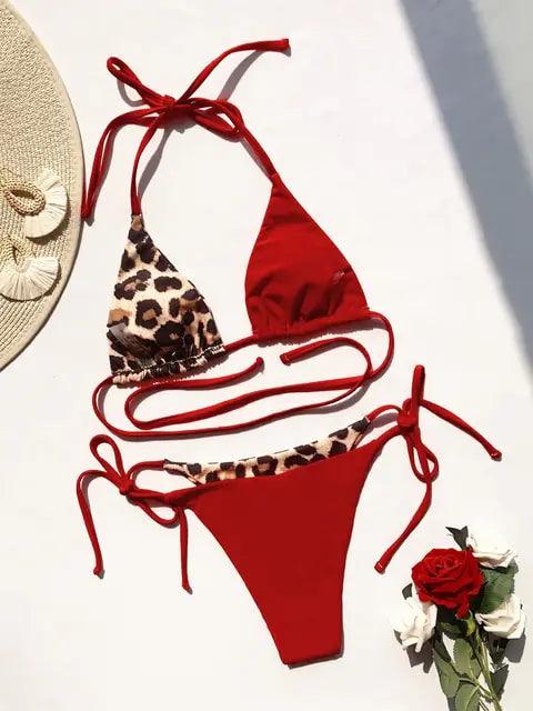 Leopardmönstrad Bikini Set med Knutdetalj - Sommarstil - WIQ