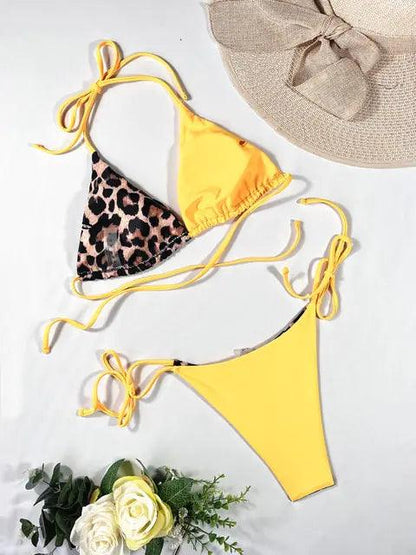 Leopardmönstrad Bikini Set med Knutdetalj - Sommarstil - WIQ