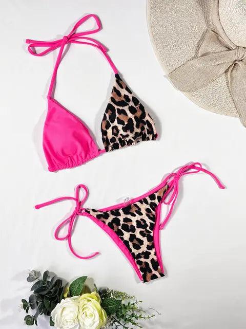 Leopardmönstrad Bikini Set med Knutdetalj - Sommarstil - WIQ