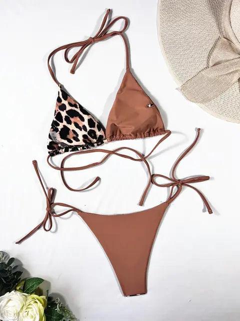 Leopardmönstrad Bikini Set med Knutdetalj - Sommarstil - WIQ