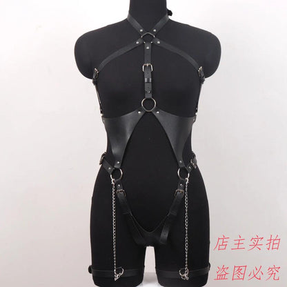 Lockande BDSM Harness Set i Svart Faux Läder - WIQ