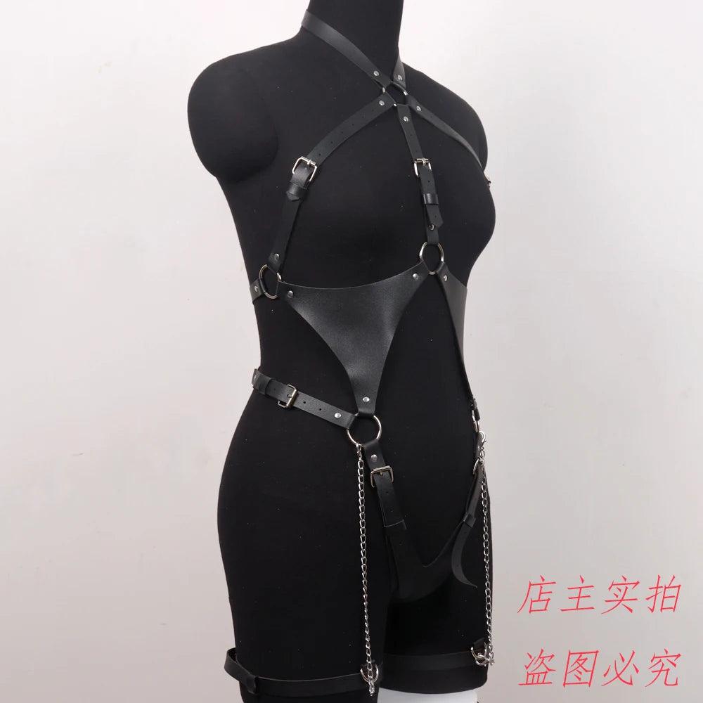 Lockande BDSM Harness Set i Svart Faux Läder - WIQ