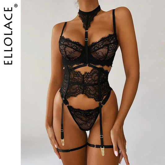 Lockande Ellolace Underkläder Set - Förföriskt 3-Delat - WIQ