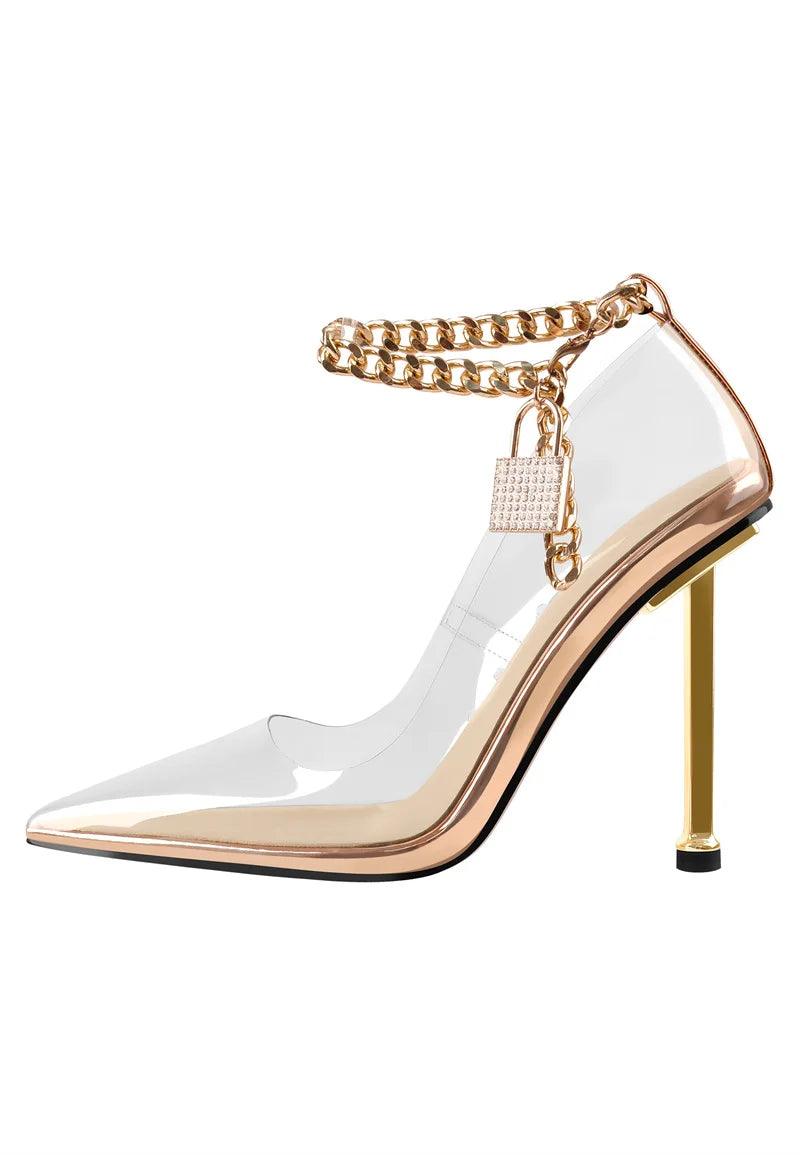 Lyxig Guldspetsig Sandal med Metallkedja - WIQ