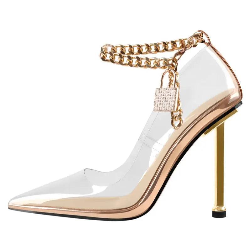 Lyxig Guldspetsig Sandal med Metallkedja - WIQ