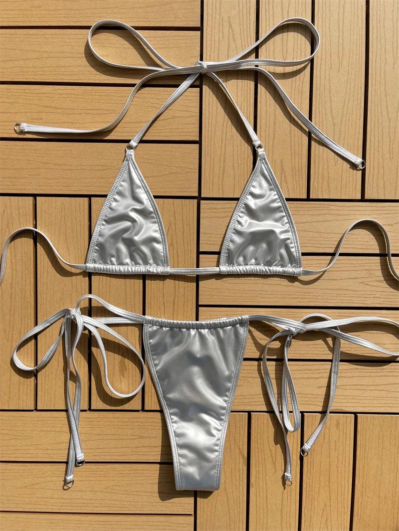 Lyxig PU Läder Bikini Set för Strand och Pool - WIQ