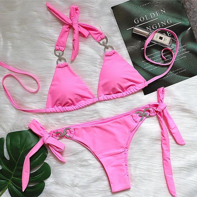 Lyxig Rhinestone Bikini Set för Strandsstil - WIQ