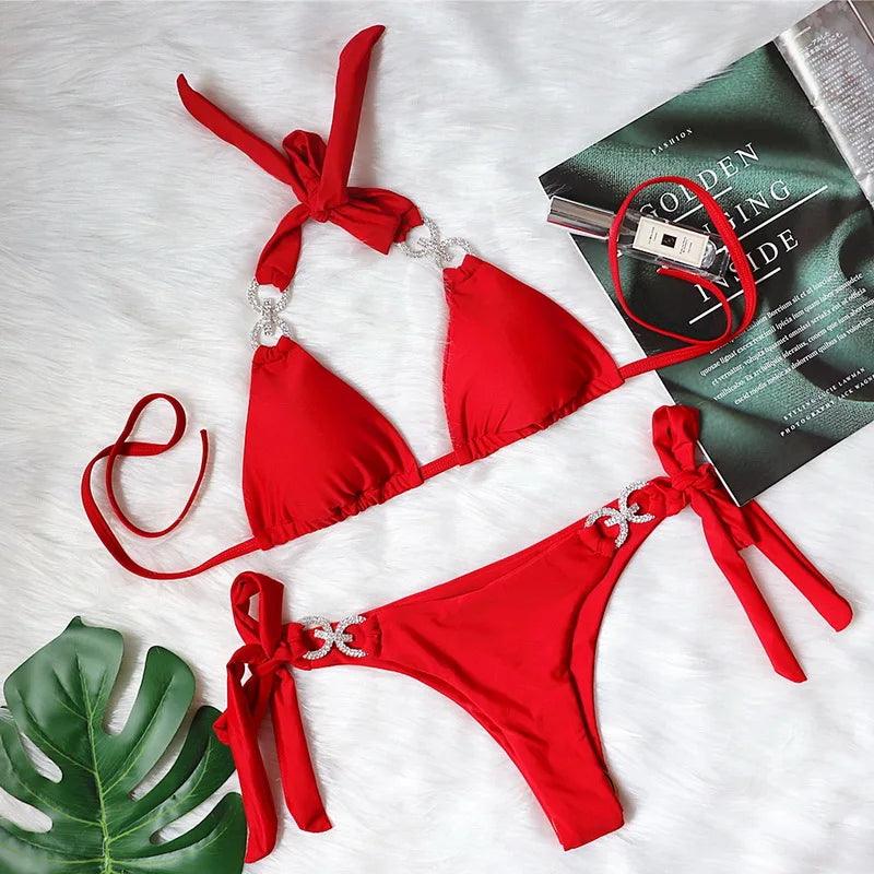 Lyxig Rhinestone Bikini Set för Strandsstil - WIQ