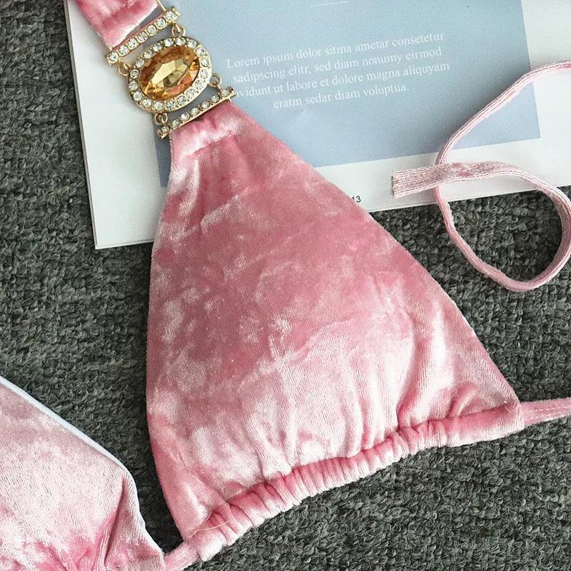 Lyxig Sammet Bikini med Rhinestones för Strandstil - WIQ