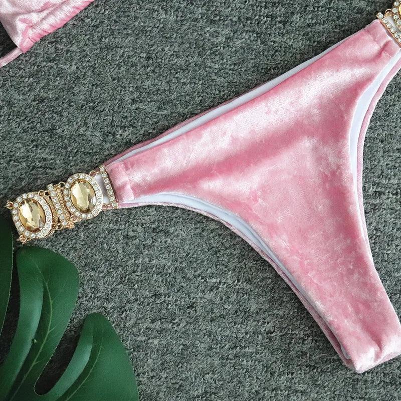 Lyxig Sammet Bikini med Rhinestones för Strandstil - WIQ