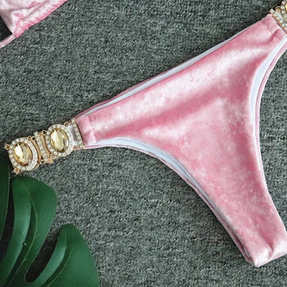 Lyxig Sammet Bikini med Rhinestones för Strandstil - WIQ