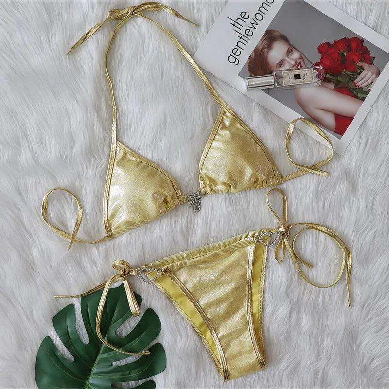 Lyxig Tassel Rhinestone Bikini för Strandstil - WIQ