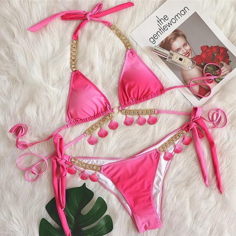 Lyxigt Ombre Beachwear Set med Kristalldiamanter - WIQ