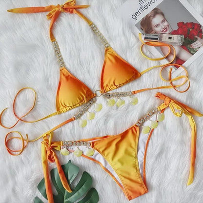 Lyxigt Ombre Beachwear Set med Kristalldiamanter - WIQ