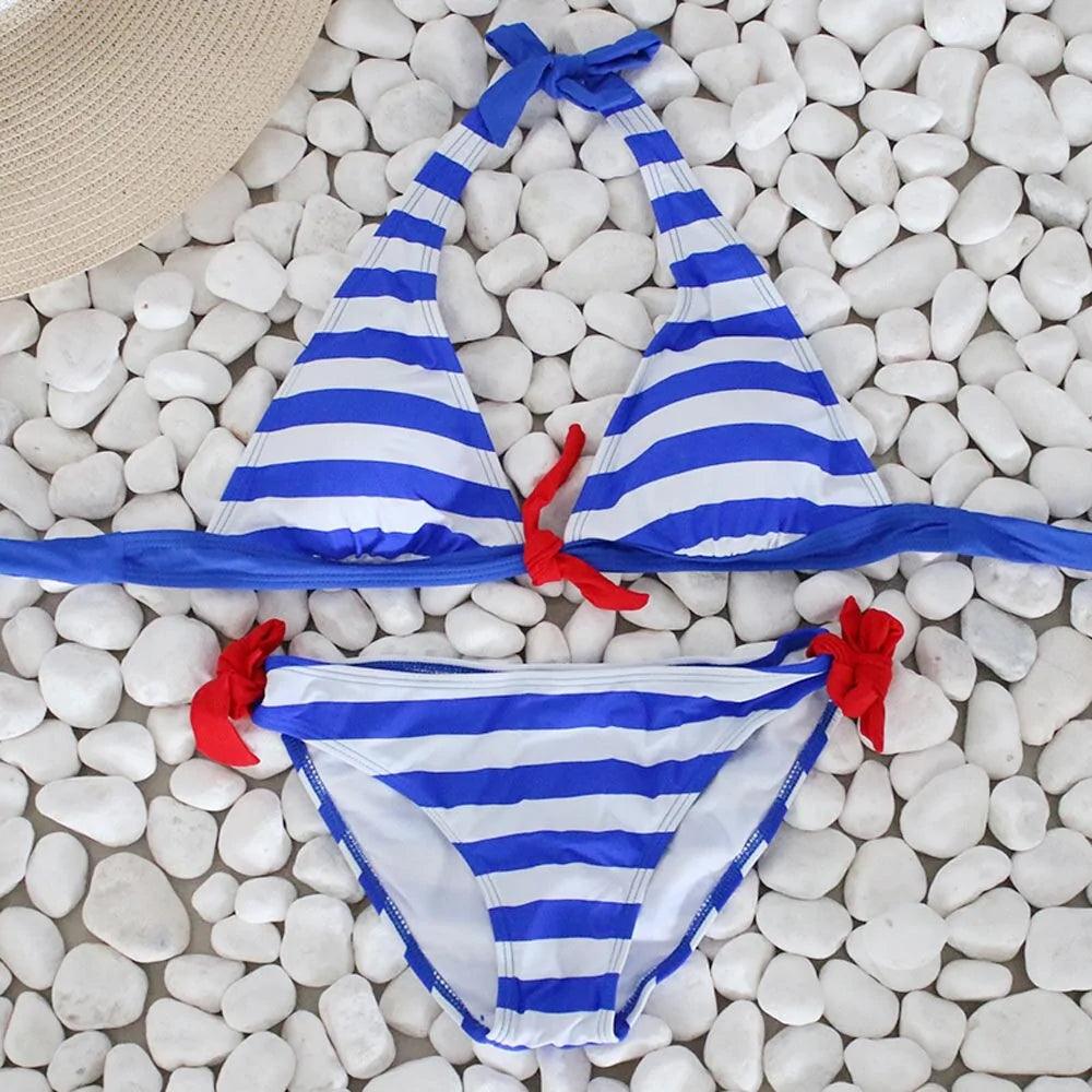 Randigt Bikini Set med Push-Up Effekt för Sommaren - WIQ